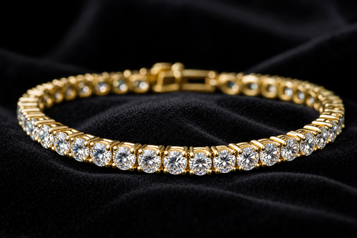 Moissanite tennis bracelet on black velvet